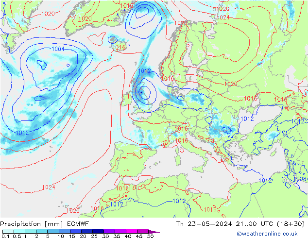 Precipitation ECMWF Th 23.05.2024 00 UTC