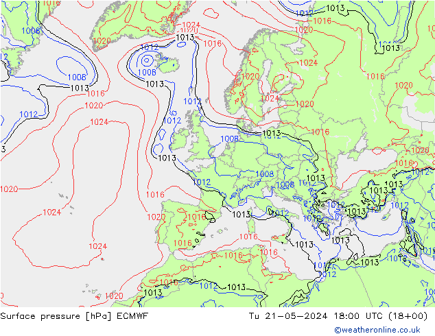 地面气压 ECMWF 星期二 21.05.2024 18 UTC
