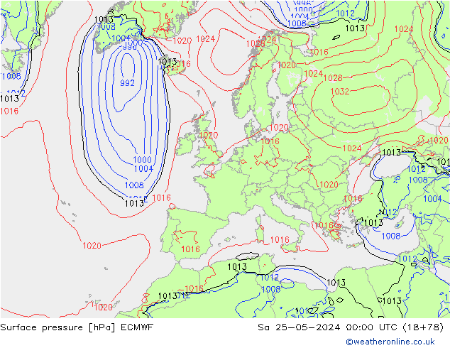ciśnienie ECMWF so. 25.05.2024 00 UTC