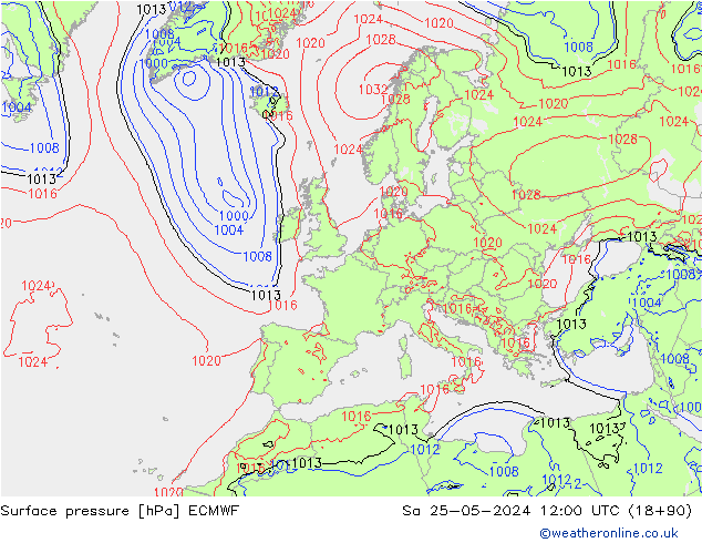 Surface pressure ECMWF Sa 25.05.2024 12 UTC