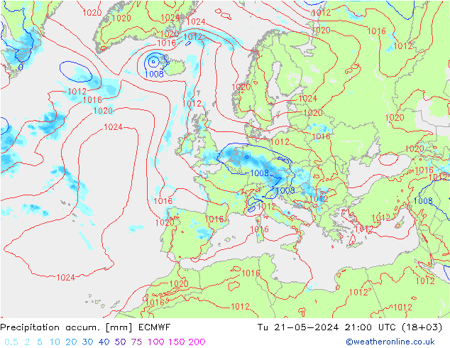 Toplam Yağış ECMWF Sa 21.05.2024 21 UTC