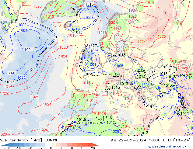 SLP tendency ECMWF We 22.05.2024 18 UTC