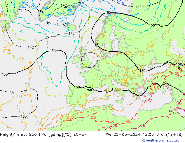 Z500/Rain (+SLP)/Z850 ECMWF St 22.05.2024 12 UTC