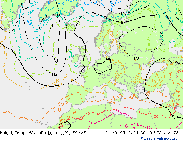 Z500/Rain (+SLP)/Z850 ECMWF sab 25.05.2024 00 UTC