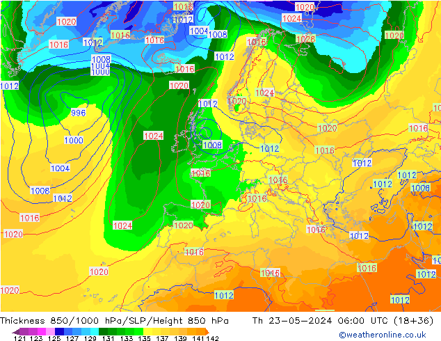 850-1000 hPa Kalınlığı ECMWF Per 23.05.2024 06 UTC