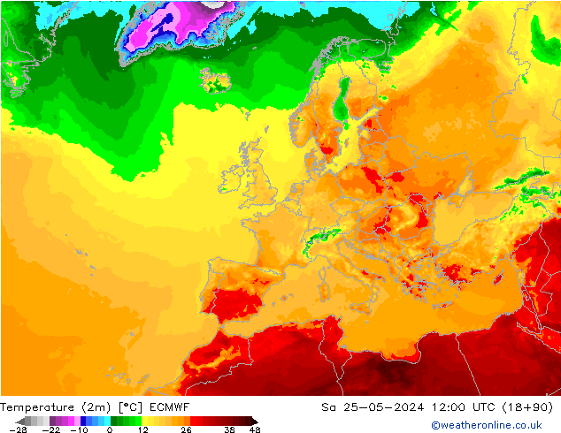 Temperatura (2m) ECMWF Sáb 25.05.2024 12 UTC