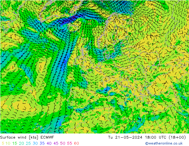 风 10 米 ECMWF 星期二 21.05.2024 18 UTC