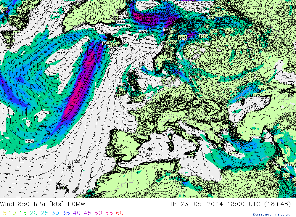 Rüzgar 850 hPa ECMWF Per 23.05.2024 18 UTC
