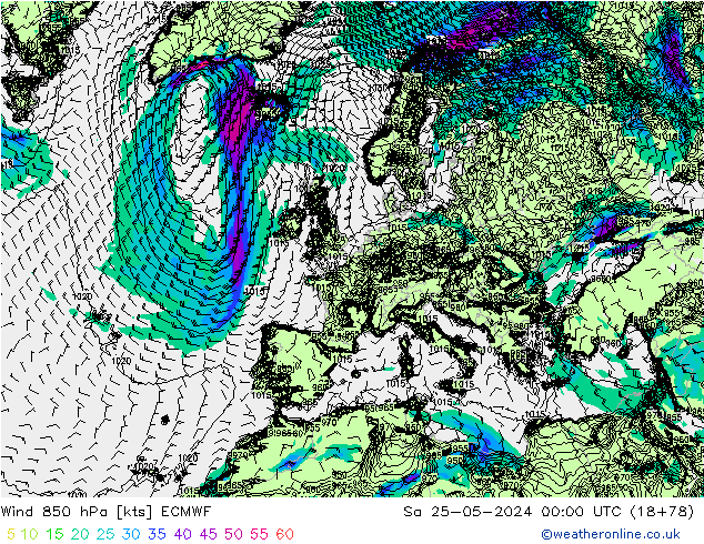 Wind 850 hPa ECMWF Sa 25.05.2024 00 UTC