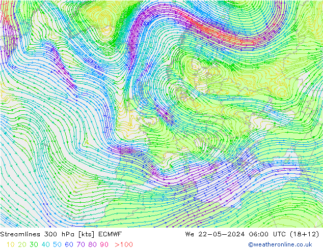 ветер 300 гПа ECMWF ср 22.05.2024 06 UTC