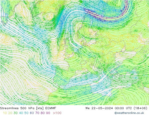 Rüzgar 500 hPa ECMWF Çar 22.05.2024 00 UTC