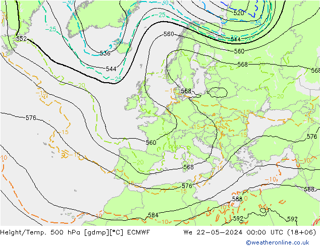 Z500/Regen(+SLP)/Z850 ECMWF wo 22.05.2024 00 UTC