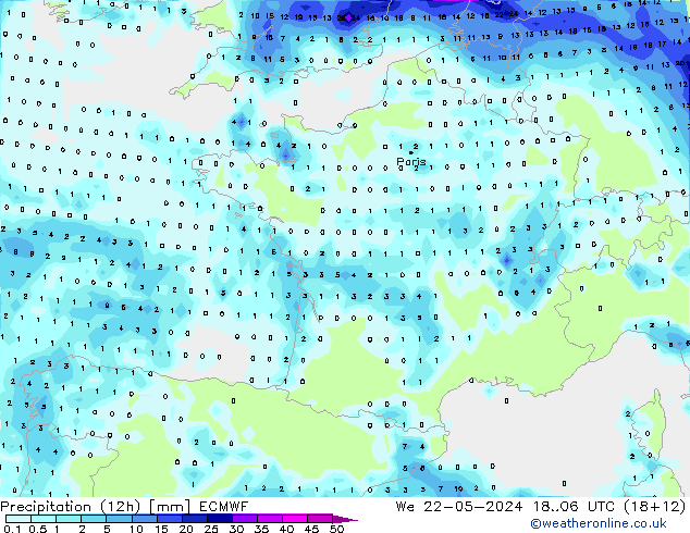 Nied. akkumuliert (12Std) ECMWF Mi 22.05.2024 06 UTC