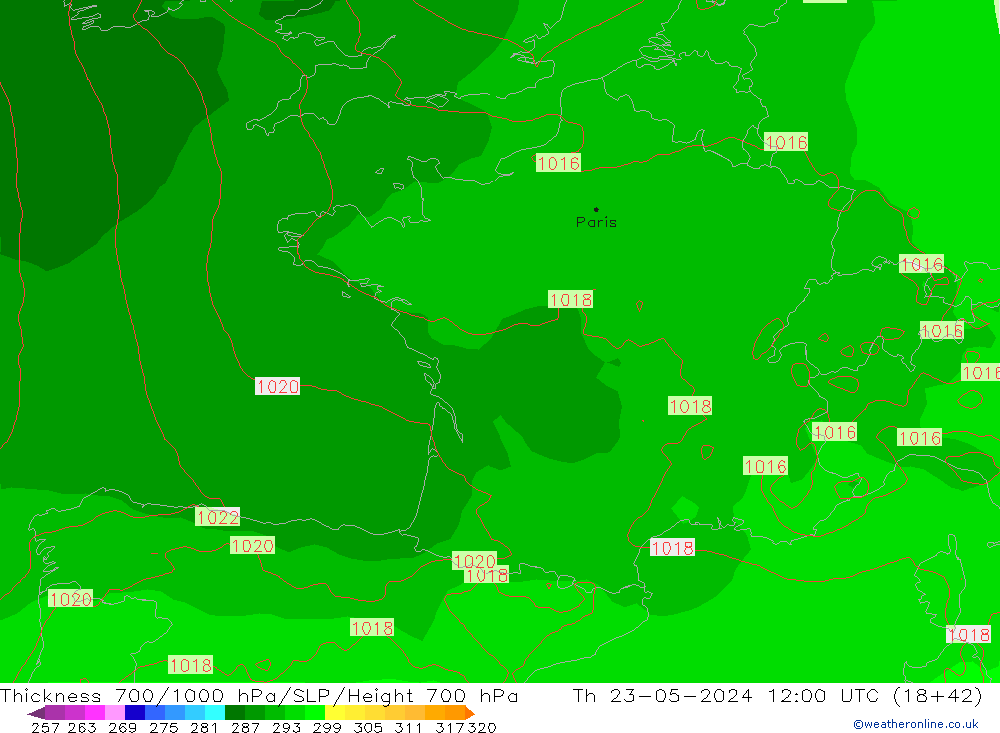 700-1000 hPa Kalınlığı ECMWF Per 23.05.2024 12 UTC