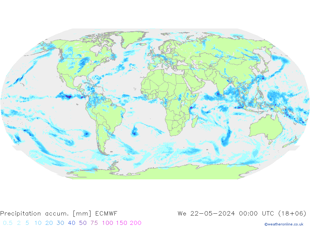 Precipitation accum. ECMWF mer 22.05.2024 00 UTC