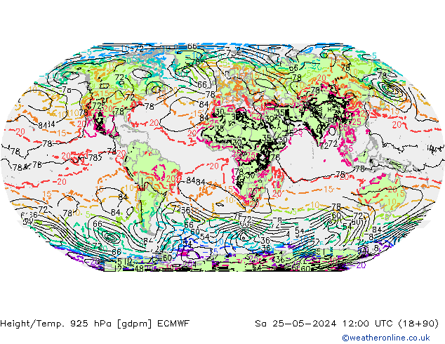Height/Temp. 925 hPa ECMWF Sa 25.05.2024 12 UTC