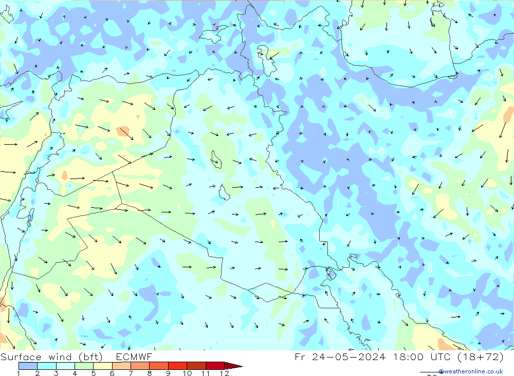 Surface wind (bft) ECMWF Fr 24.05.2024 18 UTC