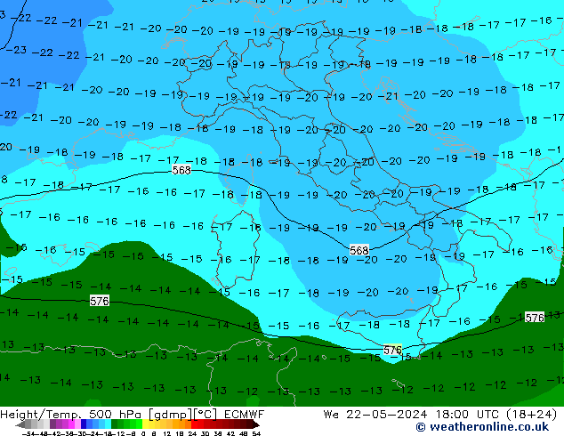 Z500/Regen(+SLP)/Z850 ECMWF wo 22.05.2024 18 UTC