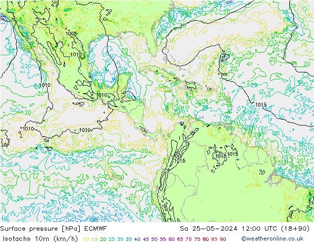 Isotaca (kph) ECMWF sáb 25.05.2024 12 UTC