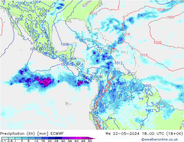 Z500/Yağmur (+YB)/Z850 ECMWF Çar 22.05.2024 00 UTC