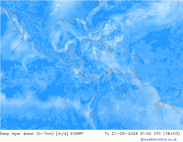 Deep layer shear (0-1km) ECMWF Sa 21.05.2024 21 UTC