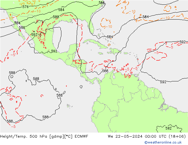 Z500/Yağmur (+YB)/Z850 ECMWF Çar 22.05.2024 00 UTC