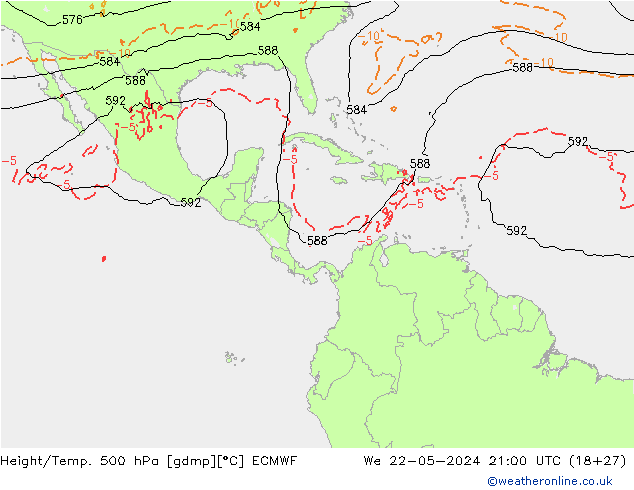 Height/Temp. 500 hPa ECMWF mer 22.05.2024 21 UTC