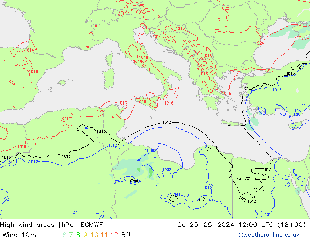 High wind areas ECMWF Sa 25.05.2024 12 UTC