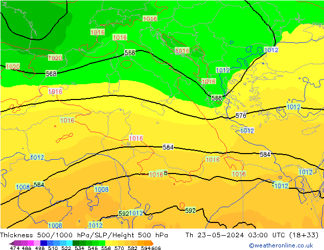 Thck 500-1000hPa ECMWF Qui 23.05.2024 03 UTC