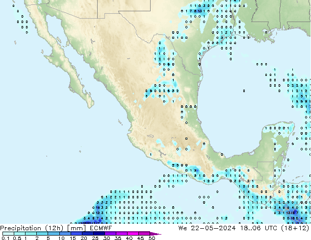 Precipitación (12h) ECMWF mié 22.05.2024 06 UTC