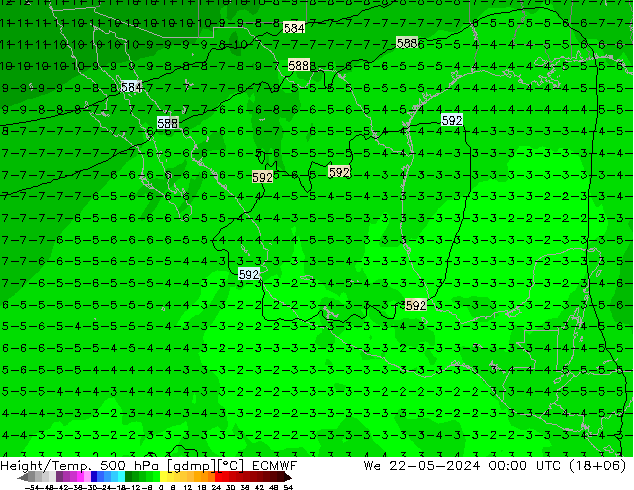 Geop./Temp. 500 hPa ECMWF mié 22.05.2024 00 UTC