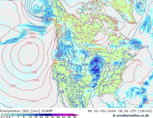 Z500/Rain (+SLP)/Z850 ECMWF śro. 22.05.2024 00 UTC