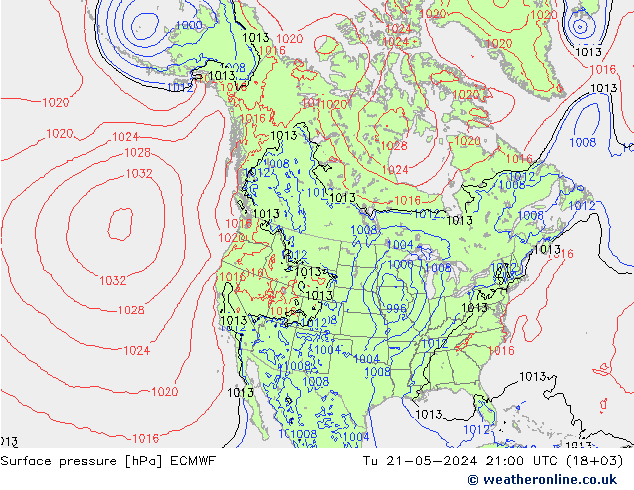 Bodendruck ECMWF Di 21.05.2024 21 UTC