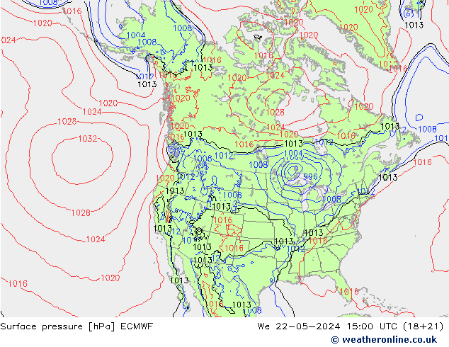 Surface pressure ECMWF We 22.05.2024 15 UTC