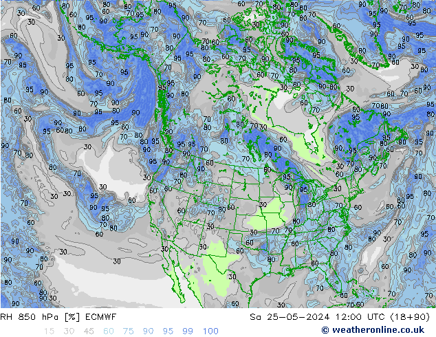 RH 850 hPa ECMWF Sa 25.05.2024 12 UTC