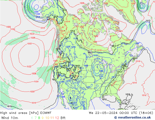 High wind areas ECMWF 星期三 22.05.2024 00 UTC