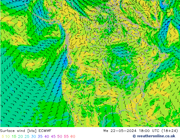 Rüzgar 10 m ECMWF Çar 22.05.2024 18 UTC