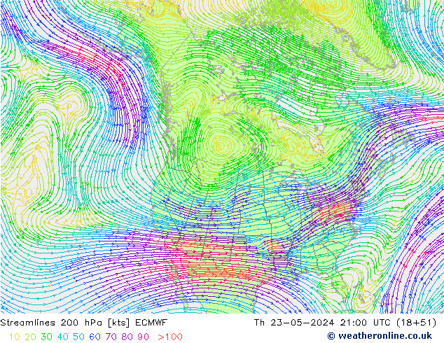 Linha de corrente 200 hPa ECMWF Qui 23.05.2024 21 UTC