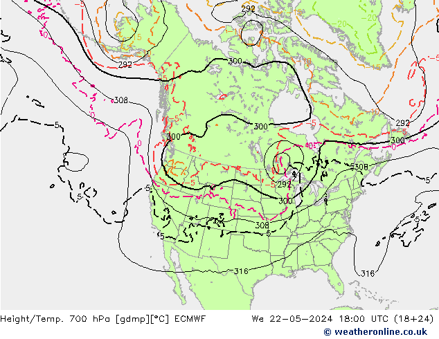 Yükseklik/Sıc. 700 hPa ECMWF Çar 22.05.2024 18 UTC