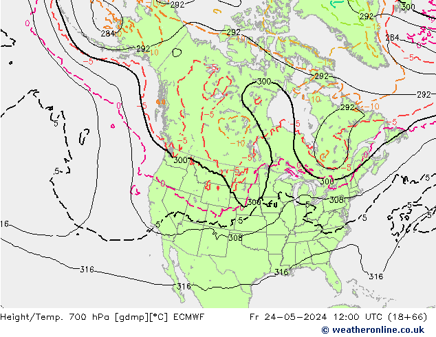 Height/Temp. 700 hPa ECMWF Sex 24.05.2024 12 UTC