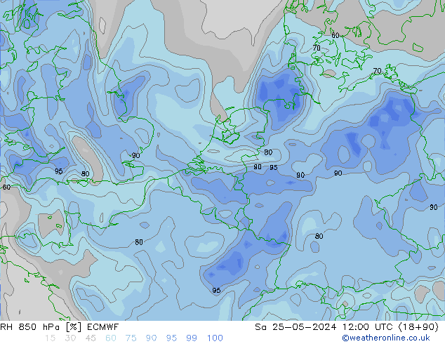 RH 850 hPa ECMWF Sáb 25.05.2024 12 UTC