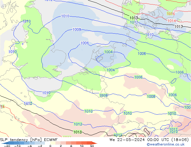 Tendance de pression  ECMWF mer 22.05.2024 00 UTC