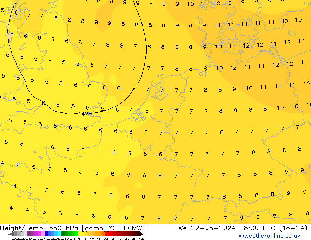 Height/Temp. 850 hPa ECMWF 星期三 22.05.2024 18 UTC