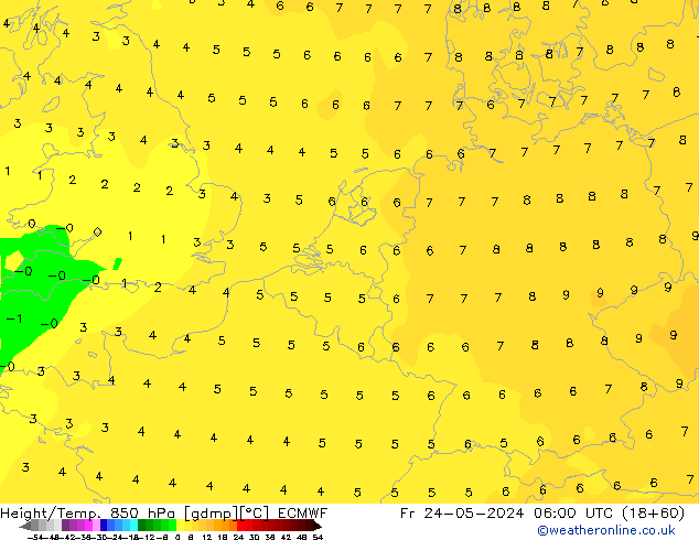 Z500/Rain (+SLP)/Z850 ECMWF Fr 24.05.2024 06 UTC