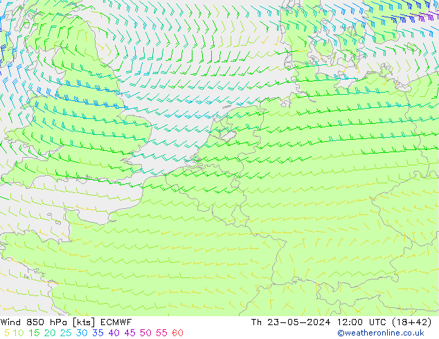 Wind 850 hPa ECMWF Th 23.05.2024 12 UTC