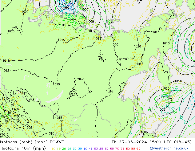 Isotachs (mph) ECMWF  23.05.2024 15 UTC