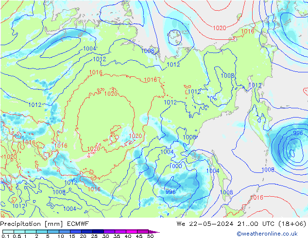 Srážky ECMWF St 22.05.2024 00 UTC