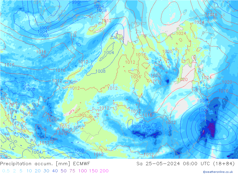 Totale neerslag ECMWF za 25.05.2024 06 UTC