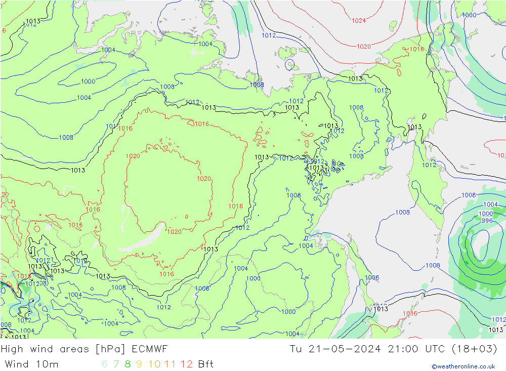yüksek rüzgarlı alanlar ECMWF Sa 21.05.2024 21 UTC