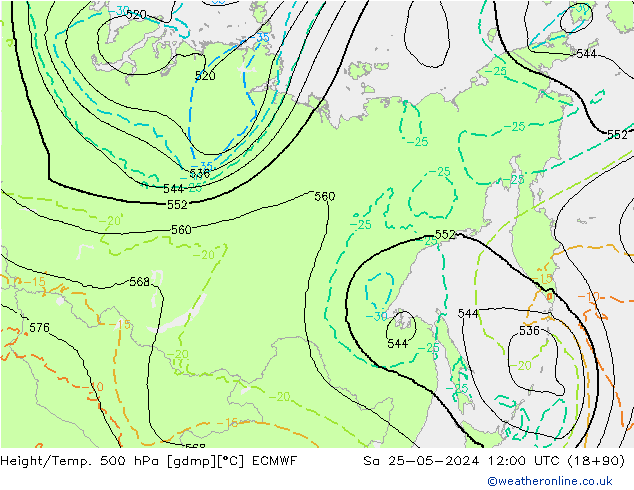 Z500/Rain (+SLP)/Z850 ECMWF Sa 25.05.2024 12 UTC